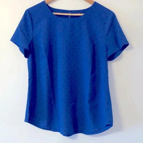 Merona Black Pin Dot Royal Blue Office Top - Picture 1 of 5
